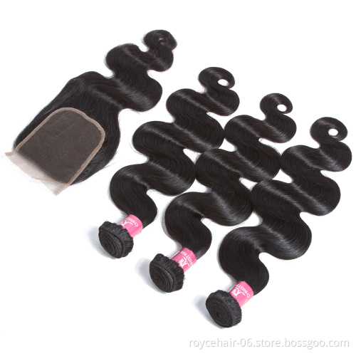 Royce Cheap Wholesale Price Brazilian human hair Bundles with lace closure Body weave Human Hair Extensions